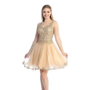 Stunning Champaign Gold Beaded Cinderella Evening Gown Medium